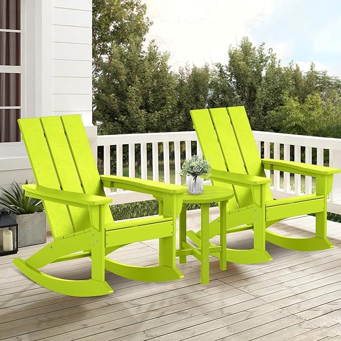 Costaelm Outdoor Adirondack Chair, All Weather Resistant Lawn Chairs Balcony Chair and Fire Pit Chairs, Patio Chair Outdoor Porch Rocking Chair High Back HDPE Poly Lumber, Lime