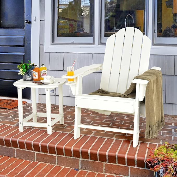 Giantex Adirondack Chair Outdoor Fire Pit Chairs, HDPE Weather Resistant Patio Chair for Outside Campfire,Deck, Garden, Yard, Lawn Furniture Porch and Lawn Seating Composite Chairs, White