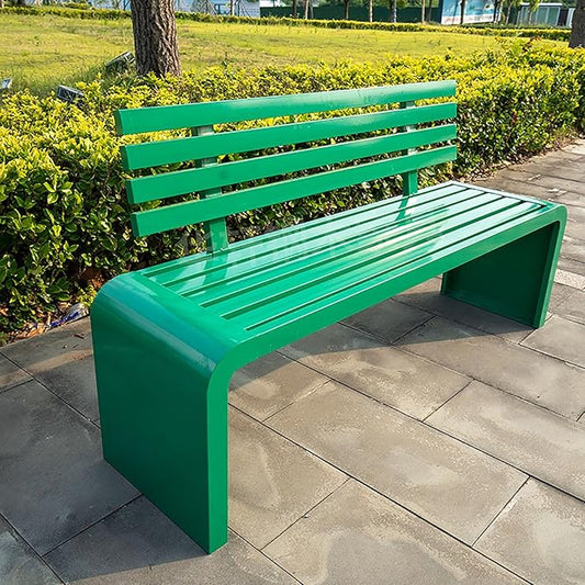 Gtzly Metal Garden Bench, Outdoor Galvanized Steel Garden Bench, Slatted Design with Backrest Patio Benches Patio Bench for Porch Garden Lawn Backyard Park Balcony(Green,100 * 40 * 80 cm)