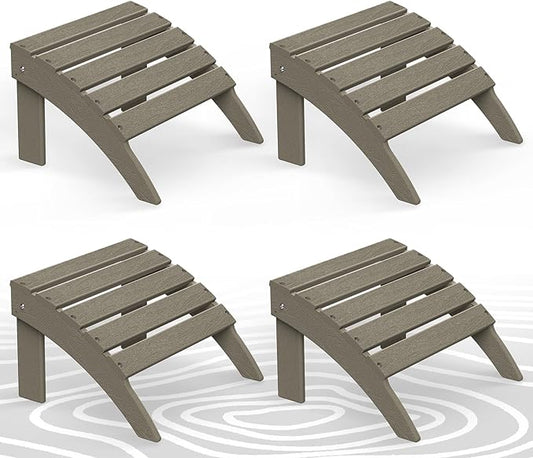 BRIOPAWS Adirondack Ottomans | Folding | Set of 4 | HDPE Plastic | Wood Grain Outdoor Foot Rest | All Weather | Adirondack Chair Footrest | Foot Stool for Deck Porch Patio | 19.7W x 18.5L x 13H Inch