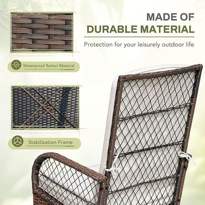 Greesum 3 Piece Outdoor Wicker Rocking Chairs Patio Furniture Set with Glass Coffee Table for Garden Backyard Porch Poolside, Beige