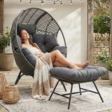 NICESOUL® Outdoor Wicker Egg Chair, Comfortable Eggshell Lounger w/Ottoman, XL Large Giant Round Patio Chair 440lbs - Photo 3