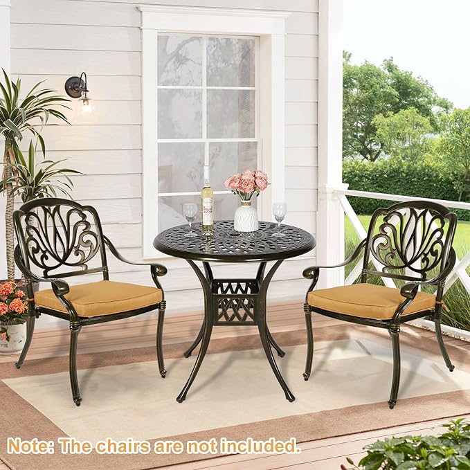 Outdoor Cast Aluminum Patio Table, 31” Round Bistro Table with 2” Umbrella Hole for Patio Furniture Garden Deck Backyard - Photo 7