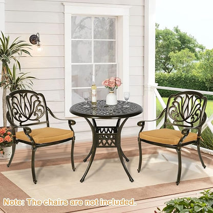 Outdoor Cast Aluminum Patio Table, 31” Round Bistro Table with 2” Umbrella Hole for Patio Furniture Garden Deck Backyard