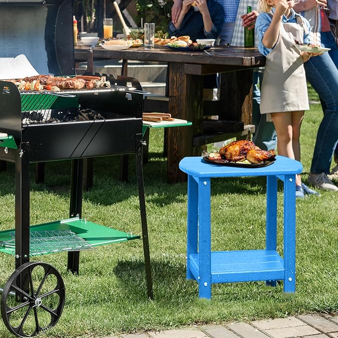 Adirondack Square Outdoor Side Table,2-Tier Storage Patio Side Table, HDPE End Tables for Backyard Pool Porch Garden Lawn (Pacific Blue)