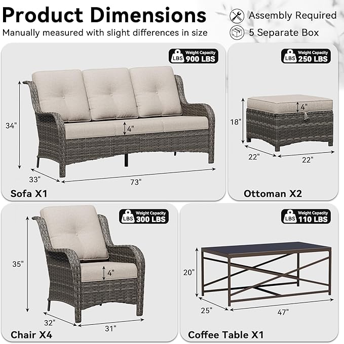 8 Piece Outdoor Wicker Patio Furniture Set, Patio Chairs Set with Thickened Olefin Cushions, High Back and Deep Seating - Photo 2