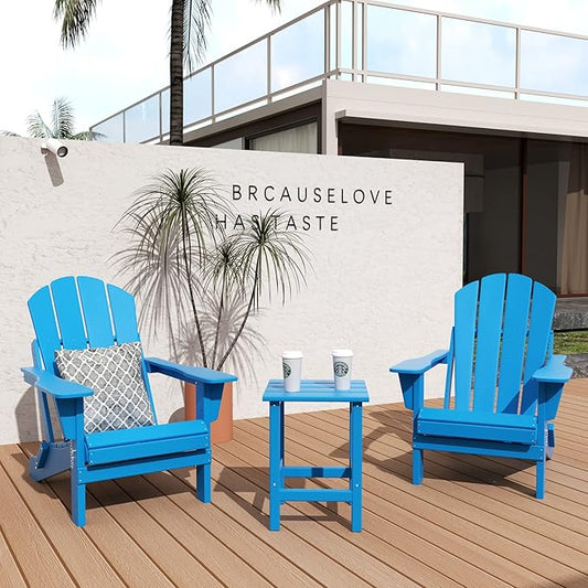 WO WESTIN OUTDOOR HDPE Laguna 3PC Outdoor Poly Adirondack Chair Set with Side Table, Pacific Blue
