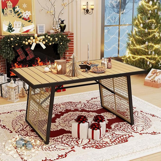 YITAHOME Dining Table 59.1"x34.3" Rectangular Patio Table with Metal Frame & Rattan Mesh All-Weather Outdoor Patio Dining Table for 6 Outdoor Table with Adjustable Feet for Outdoor/Indoor