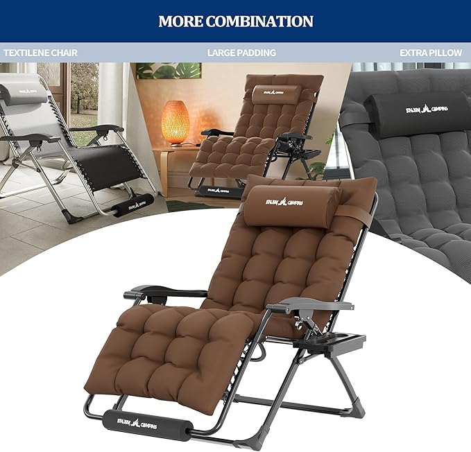 UDPATIO Oversized Zero Gravity Chair Set of 2, 29In XL Patio Reclining Chair with Cushion, Outdoor Folding Recliner - Photo 4