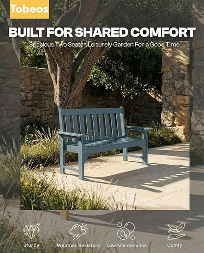 2-Person Outdoor Garden Bench, HDPE All-Weather Patio Bench with Backrest & Armrests, Heavy Duty Outdoor Seating for Porch, Backyard & Park, 660 lbs (Navy Blue, 2 Benches)