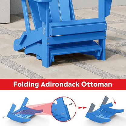 Costaelm Adirondack Chair Footrest Foldable Ottoman, Folding Ottoman Outdoor Foot Rest for Patio Waterproof, Adirondack Ottoman Outdoor, Pacific Blue