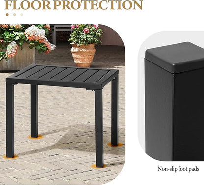 Crestlive Products Outdoor Side Table Set of 2, Aluminum Rectangular Side/End Table, Small Patio Coffee Bistro Table for Outdoor Indoor (Black)