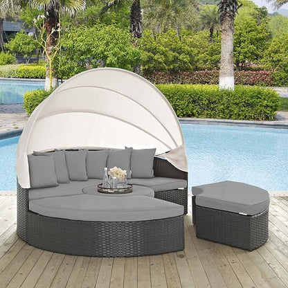 Modway EEI-1986 Sojourn Outdoor Patio Sunbrella Sectional Daybed with Canopy in Canvas Gray