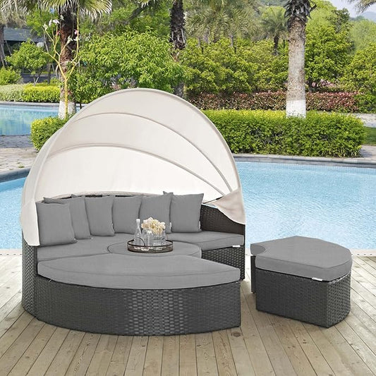 Modway EEI-1986 Sojourn Outdoor Patio Sunbrella Sectional Daybed with Canopy in Canvas Gray