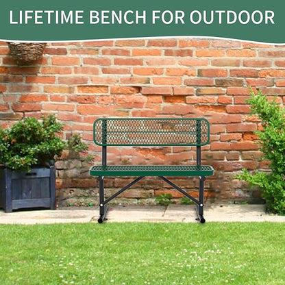 4 Ft Metal Park Bench for Outside, All-Weather Thermoplastic Coating Outdoor Bench with Backrest, Commercial Heavy Duty Benches for Shopping Malls, Stores, Parks, Patios, Decks, Blue