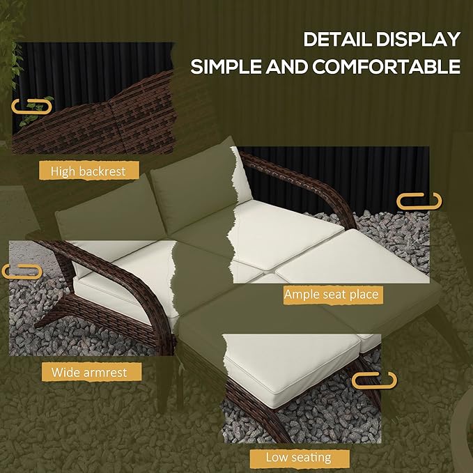 Outsunny Wicker Adirondack Chair for 2 with Cushions & Footrests, PE Rattan Double Chaise Lounge Chair - Photo 4