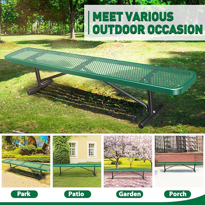Heavy Duty Outdoor Metal Garden Park Bench, Steel Picnic Bench, Metal Mesh Outdoor Bench Porch Chair for Garden, Lawn, Patio, Porch, Park, Yard, Patio (Green, 8FT)