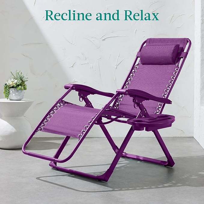Best Choice Products Adjustable Zero Gravity Chair, Monochromatic Color Folding Patio Recliner w/Side Tray - Photo 4