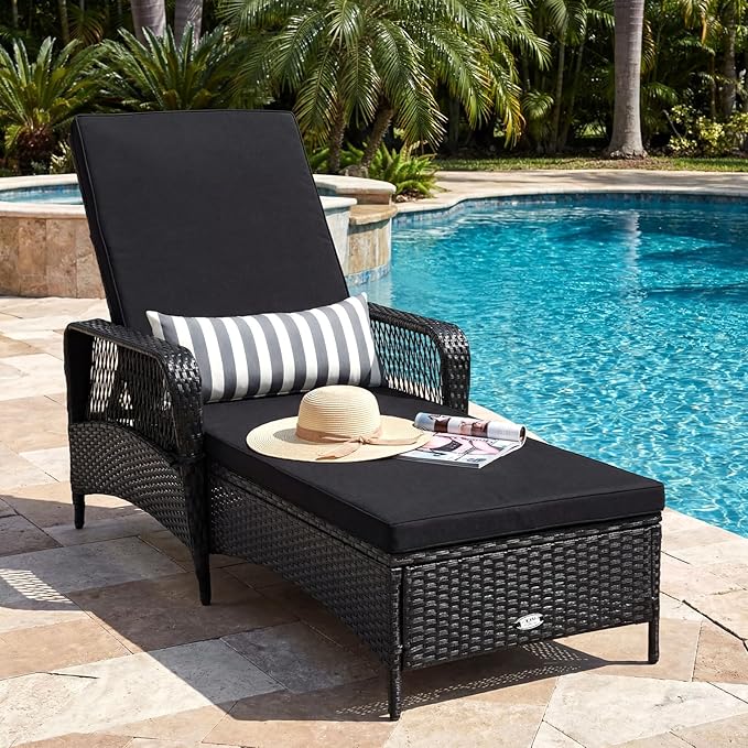 Tangkula Wicker Chaise Lounge Outdoor Set of 2, Patio Rattan Reclining Chaise with 6-Gear Adjustable Backrest - Photo 4