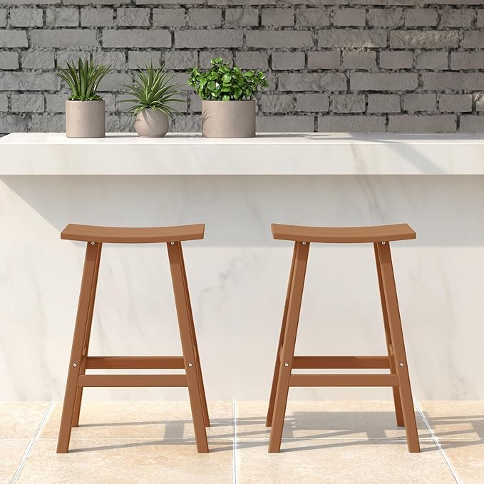 WestinTrends Malibu 2 Piece Set of 24 Height Outdoor/Patio Saddle bar stools, Teak