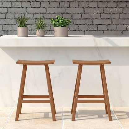 WestinTrends Malibu 2 Piece Set of 24 Height Outdoor/Patio Saddle bar stools, Teak