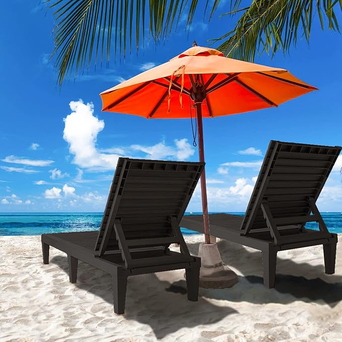 Chaise Lounge Outdoor Set of 4, Adjustable Pool Lounge Chair with 5 Positions Backrest - Photo 2
