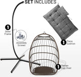 SereneLife Egg Chair with Stand – Hanging Rattan Wicker Swing for Indoor Outdoor Use – 350 lbs Capacity - Photo 7