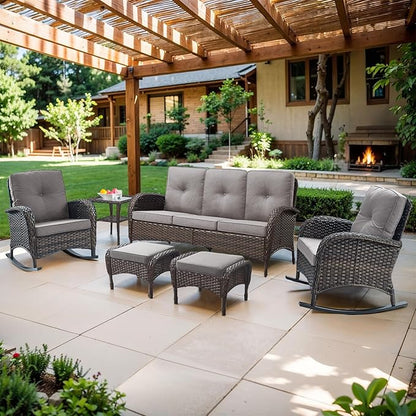 Belord Outdoor Patio Furniture - Wicker Sofa with Removable Cushion, 3 Seater Rattan Couch with Deep Seat, High Backrest, All-Weather for Balcony, Deck, Backyard, Brown/Grey