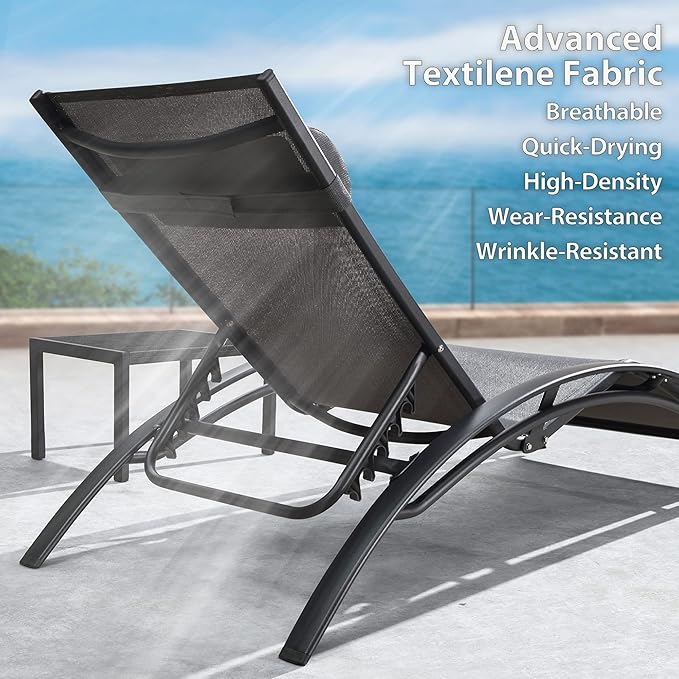 PURPLE LEAF Patio Oversized Chaise Lounge Chair Set with 2 Side Table Pool Adjustable Recliner Chairs for Outside Beach Outdoor Sunbathing Tanning Poolside Loungers