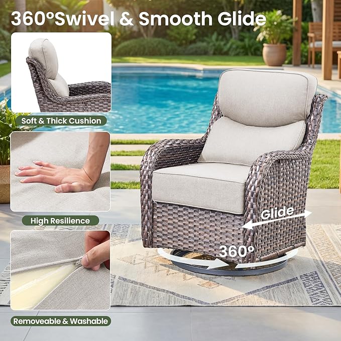 Luxury Patio Furniture Set with 6-inch Thick Cushion, Outdoor Furniture with Fire Pit Table, Swivel Chairs, Sofa - Photo 4