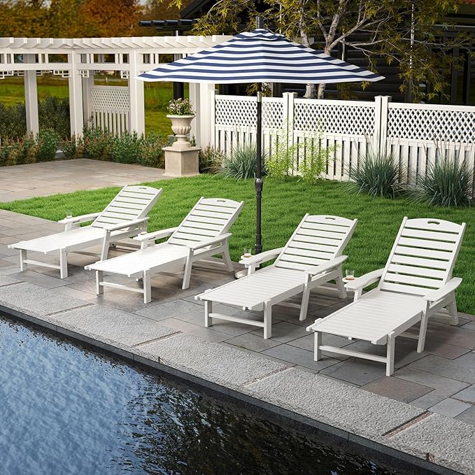 Giantex Lounge Chair Outdoor, Oversized Chaise Lounge Chair with 4-Position Backrest, Rotatory Cup Holder - Photo 4