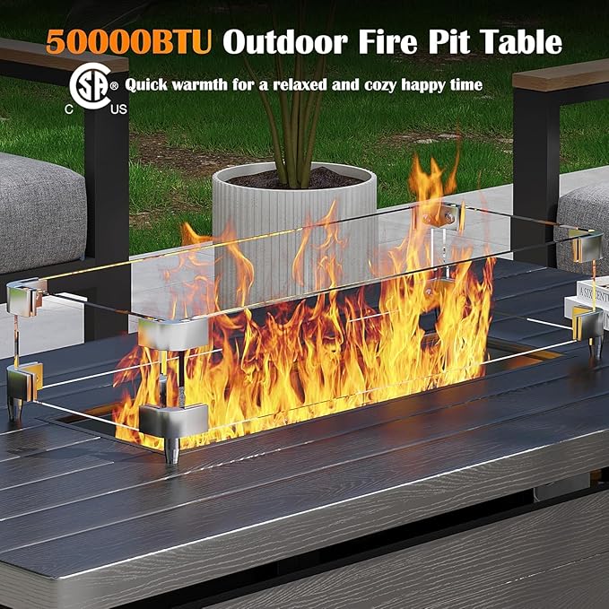 Sundale Outdoor 5 Pieces Patio Furniture Set with Fire Pit Table, Metal Outdoor Sectional Sofa with 6" Olefin Cushion - Photo 6