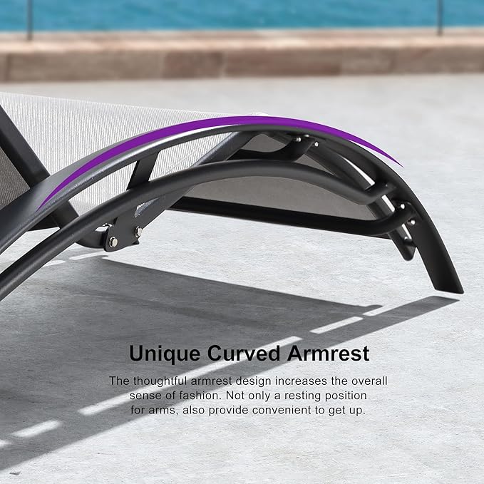PURPLE LEAF Patio Chaise Lounge with 10' x 6.5' Tilt Umbrella Outdoor Lounge Chair Beach Pool Sunbathing Lawn Lounger, Base and Side Table Included, Light Grey