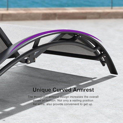 PURPLE LEAF Patio Chaise Lounge with 10' x 6.5' Tilt Umbrella Outdoor Lounge Chair Beach Pool Sunbathing Lawn Lounger, Base and Side Table Included, Light Grey