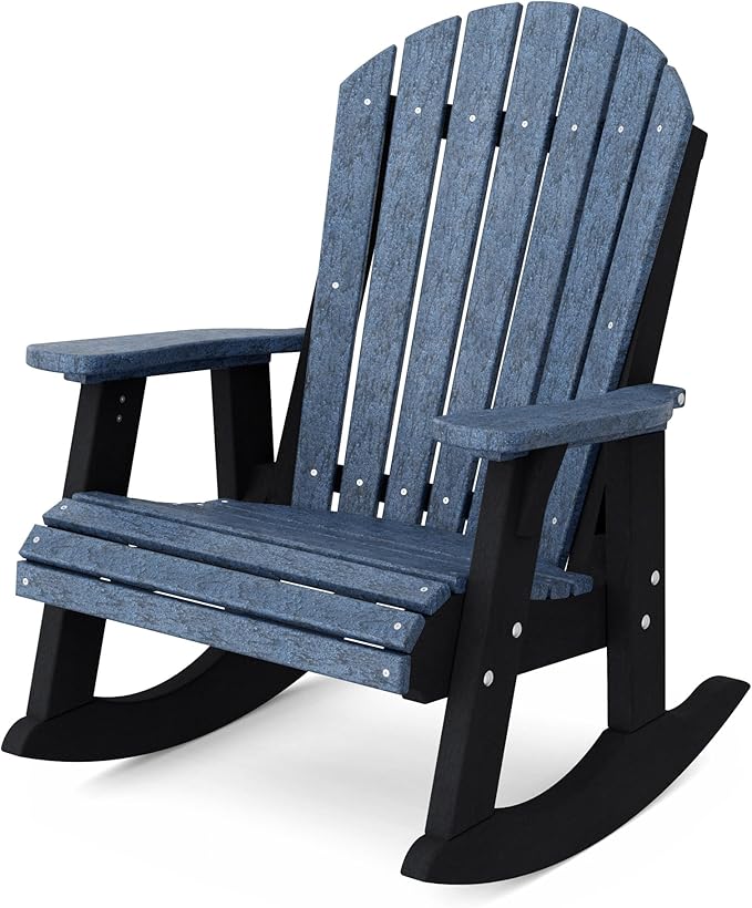 Wildridge Heritage Adirondack Rocking Chair, Patriot Blue and Black - Outdoor Weather Resistant HDPE Rocking Chair for Patio, Deck, Fire Pit