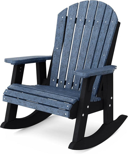 Wildridge Heritage Adirondack Rocking Chair, Patriot Blue and Black - Outdoor Weather Resistant HDPE Rocking Chair for Patio, Deck, Fire Pit