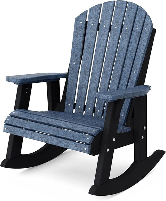 Wildridge Heritage Adirondack Rocking Chair, Patriot Blue and Black - Outdoor Weather Resistant HDPE Rocking Chair for Patio, Deck, Fire Pit