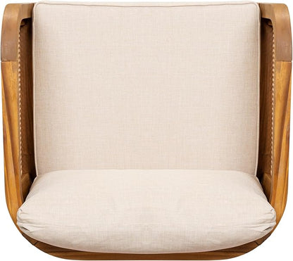 Christopher Knight Home Set of 2 Tilden Bohemian Acacia Wood Patio Accent Chairs, Wicker Lounge Chair Outdoor, Patio Furniture Single Sofa with Cushion, Comfy Garden Reading Chair, Teak+Beige