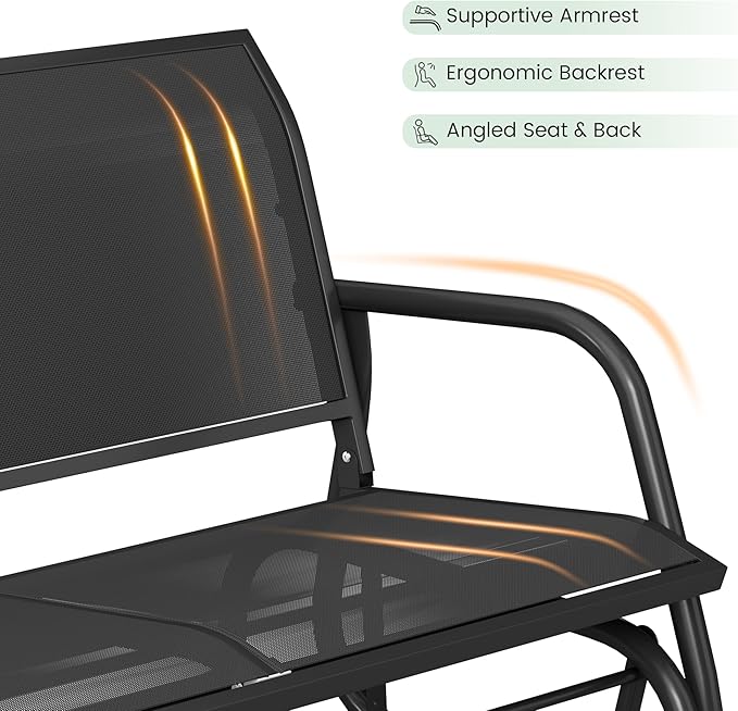 Patio Outdoor Glider Bench, High Backrest and Breathable Mesh Fabric, Yard Porch Loveseat, Outside Rocking Swing Chair - Photo 6