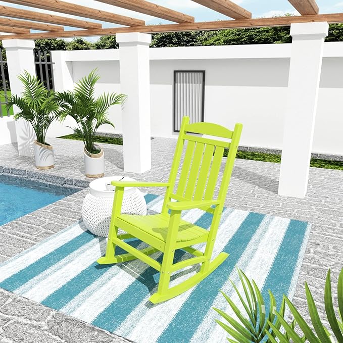 WO Home Furniture Patio Rocking Chair Farmhouse Outdoor HDPE UV Weather Resistant (Lime)