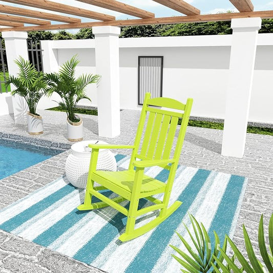 WO Home Furniture Patio Rocking Chair Farmhouse Outdoor HDPE UV Weather Resistant (Lime)
