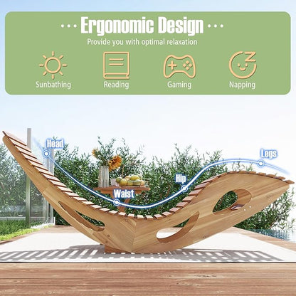 RELAX4LIFE Rocking Chaise Lounge Chair - Acacia Wood Sun Lounger w/Slatted Seat & Bottom Stopper, Indoor Outdoor Rocker for Pool Porch Patio, 350LBS Capacity, Wooden Rocking Lounge Chair (2, 23.5'')