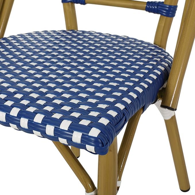 Christopher Knight Home Gwendolyn Outdoor French Bistro Chairs (Set of 2), Blue + White + Bamboo Print Finish - Photo 5