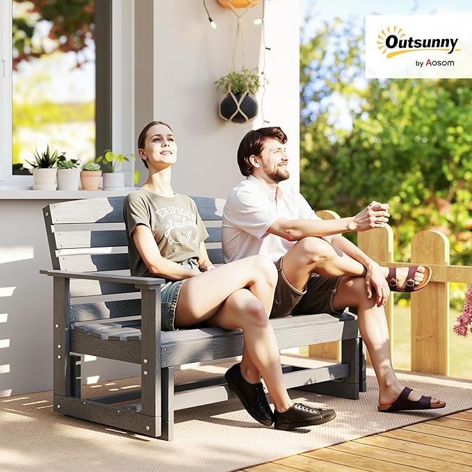 Outsunny 2-Person Outdoor Glider Bench Patio Double Swing Rocking Chair Loveseat w/Slatted HDPE Frame for Backyard - Photo 2