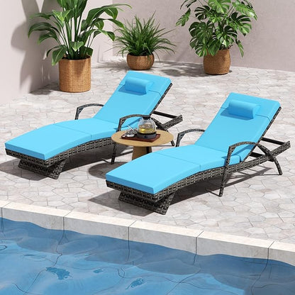 Outdoor Lounge Chairs Set of 2,Wicker Chaise Lounge Chair Pool Chaise Lounge,Patio Lounge Chair with Adjustable Backrest Arm Cushion for Poolside