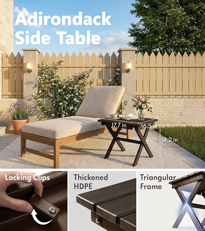 PASAMIC Folding Outdoor Side Table, Small Outdoor Table, Portable, No Assembly, Weather-Resistant HDPE End Table for Camping, RV, Poolside, Garden (Brown)