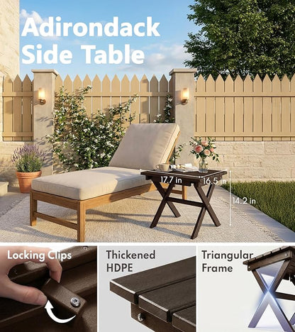 PASAMIC Folding Outdoor Side Table, Small Outdoor Table, Portable, No Assembly, Weather-Resistant HDPE End Table for Camping, RV, Poolside, Garden (Brown)