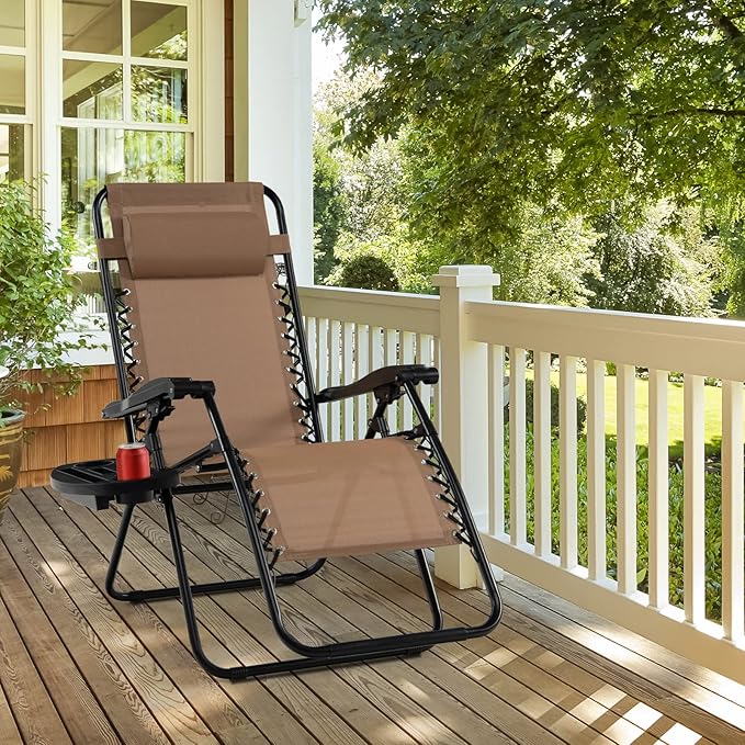Tangkula Zero Gravity Chair, Folding Patio Lounge Chair Adjustable Outdoor Recliner with Cup Holder - Photo 4