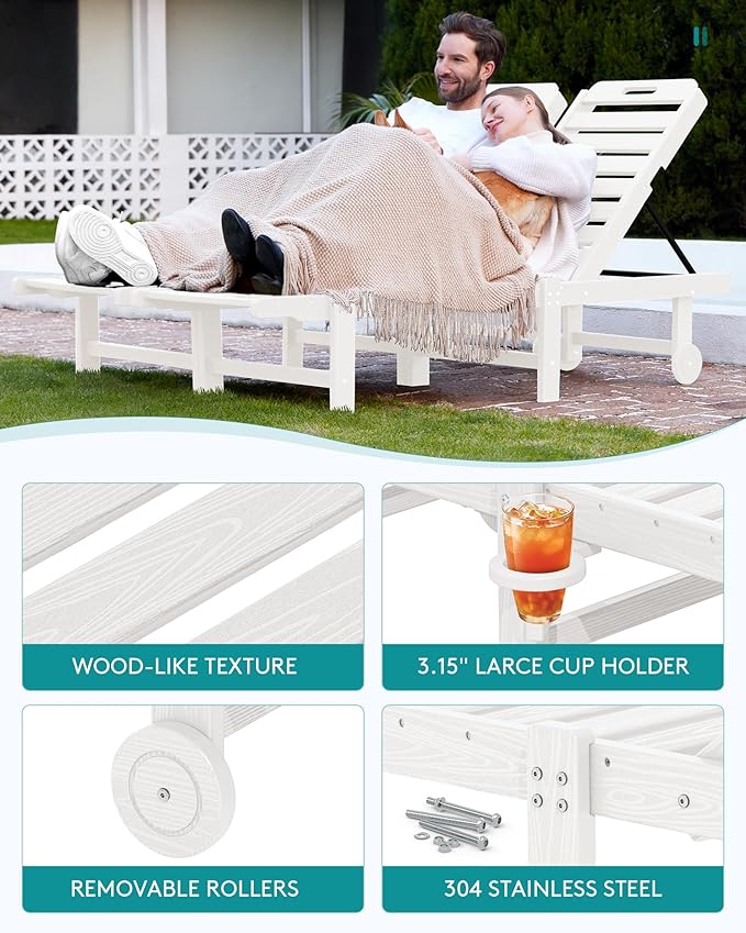 SERWALL Outdoor Chaise Lounge Set of 2 with 9FT Patio Umbrella - Photo 4