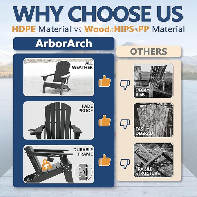 Folding Adirondack Chair with Cup Holder, HDPE All Weather Resistant Plastic Outdoor Patio Chairs, Heavy Duty Fire Pit Seating for Backyard Lawn Garden, Wooden Textured Design(Grey)